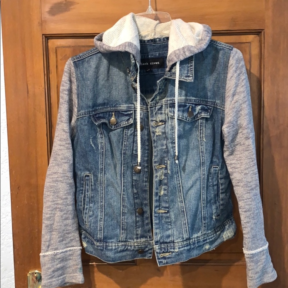 Jean Jacket with Grey Hoodie Attached